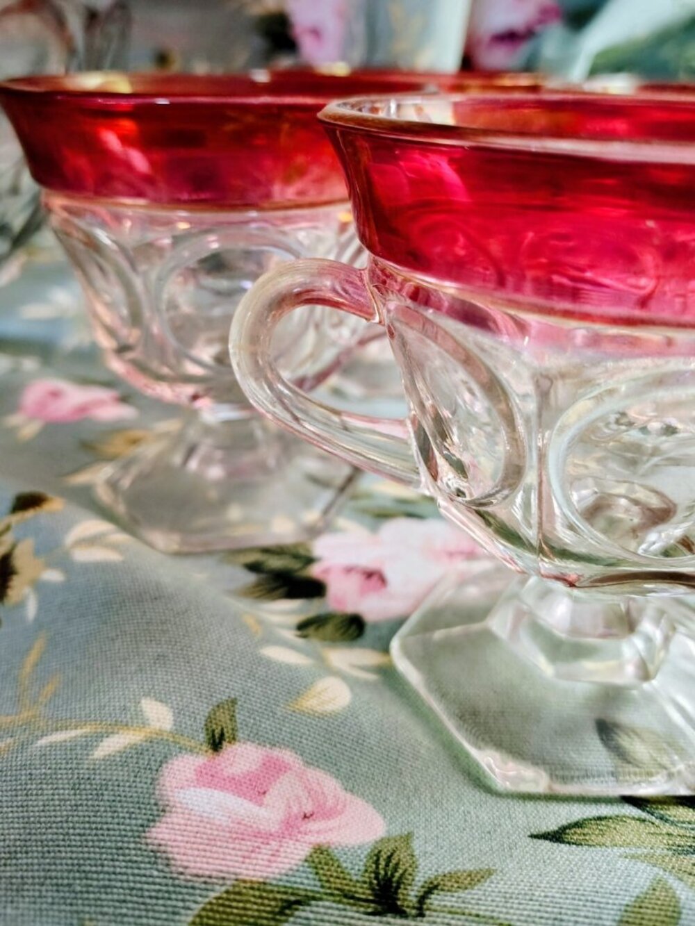Vintage 1960s Indiana Glass Company Cranberry Red Glass Bowl, 11 Glasses, Set - Picture 2 of 16